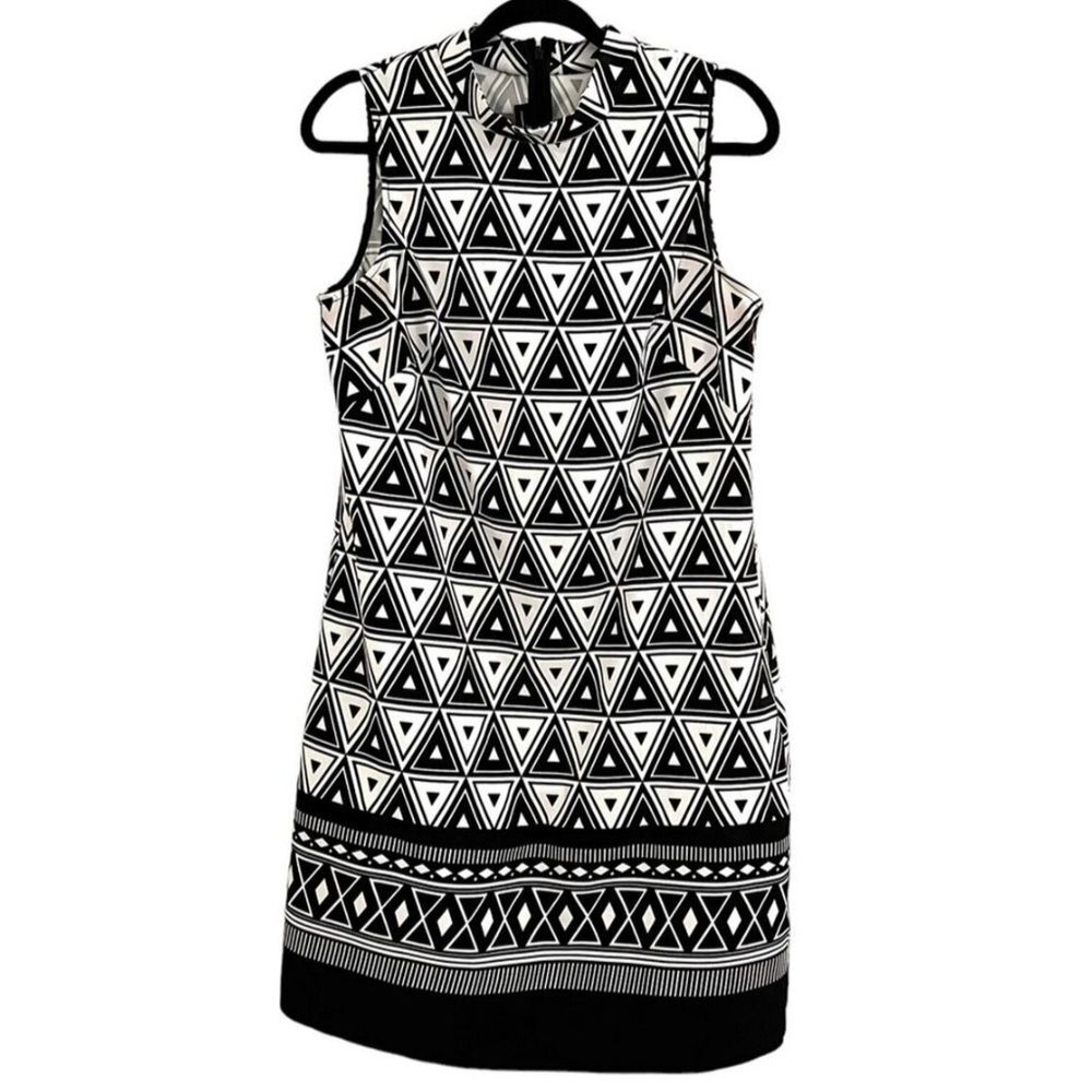 AGB Black & White Geometric Triangle Sheath Dress SZ 18